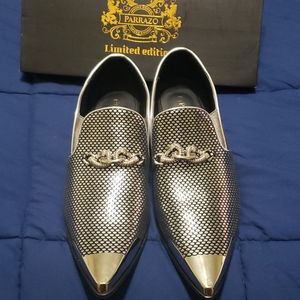 Parrazo Men's Silver Metal Toe Dress Shoe